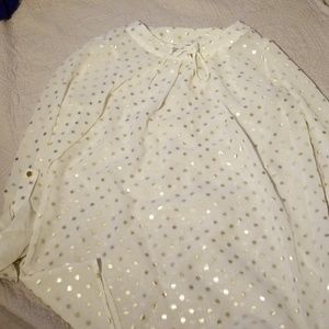 Sheer cream blouse with tie at neck